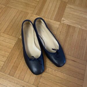 Navy Leather Ballet Flats